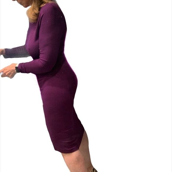 Tobey Grey purple jersey body com sexy dress cowl back draped and open Small - Picture 4 of 9